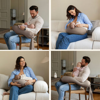 bbhugme Nursing Pillow Hazel Brown showing different ways of feeding
